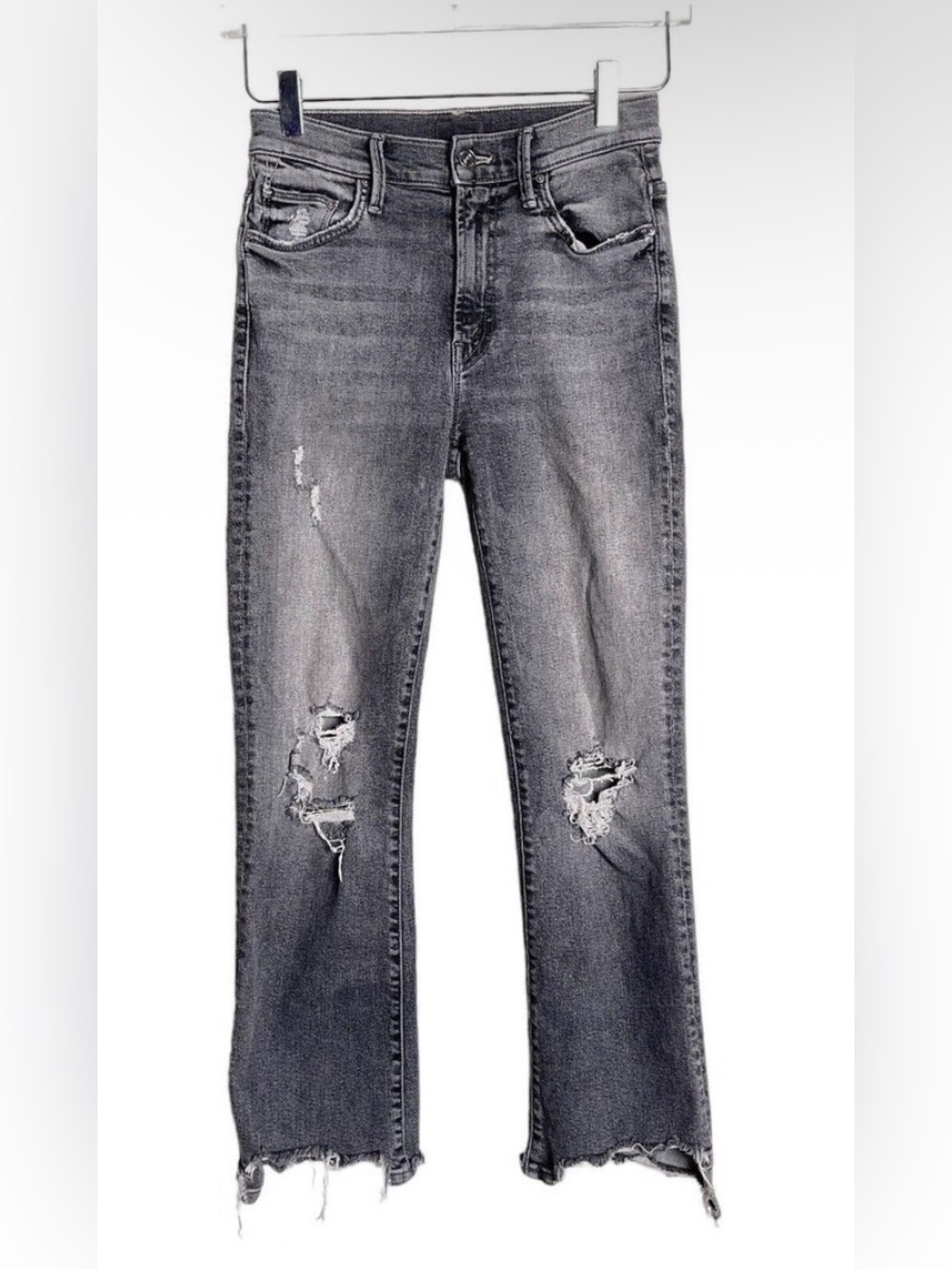 Mother The Insider Crop Step Chew Distressed Raw Hem Straight Leg Jeans